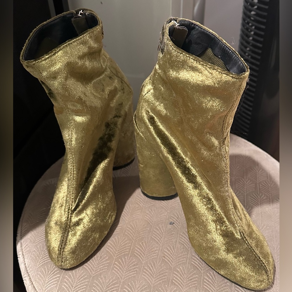 Green suede heeled booties